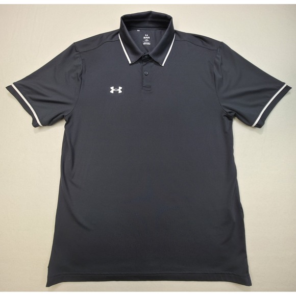 Under Armour Polo Shirt Mens L Gray White Loose Golf Short Sleeve Limited Use‎ - Picture 1 of 6
